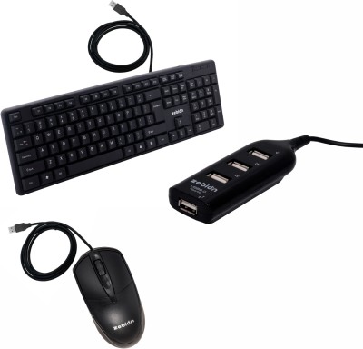 zebion K500 keyboard, Quick Mouse 1000 DPI, Pronto 101 USB 4 hub (Pack of 3) Wired USB Multi-device Keyboard(Black)