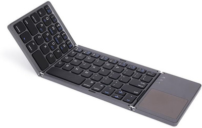 microware Foldable Bluetooth Pocket Size Portable Mini BT Wireless Keyboard with Touchpad Bluetooth Handheld Multi-device Keyboard Compatible with Desktop, Laptop, Mac(Grey)