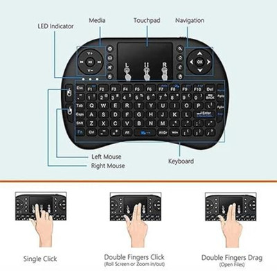 GUGGU BGF_861A_Mini Wireless Keyboard with Light with Attach, Mouse for pc, Tablets Wired USB Thumb-size Multi-device Keyboard Compatible with Desktop, Laptop, Mac(Black)