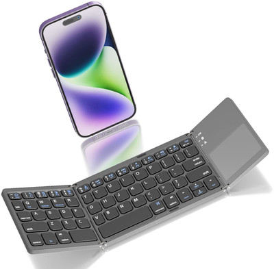 VOOCME foldable keyboard with touchpad Bluetooth Laptop-size Multi-device Keyboard(Black)