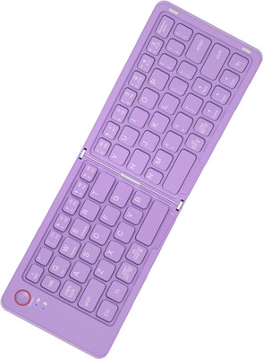 ELECTRO WOLF Mini Portable Rechargeable Wireless Bluetooth Foldable Keyboard |Mobile Holder| Bluetooth Handheld Multi-device Keyboard Compatible with Desktop, Laptop, Tablet(Purple)