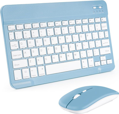 Astrill Wireless Bluetooth Keyboard and Mouse Combo, Slim LED Keyboard for iOS/Android Wireless, Bluetooth Standard Multi-device Keyboard Compatible with Desktop, Laptop, Tablet(Blue)