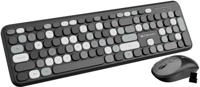 ZEBRONICS Companion 302 2.4GHZ Wireless Keyboard & Mouse Combo with UV Printed Keys Wireless Standard Multi-device Keyboard Compatible with Desktop, Laptop, Mac multimedia_keys(Black +Grey)