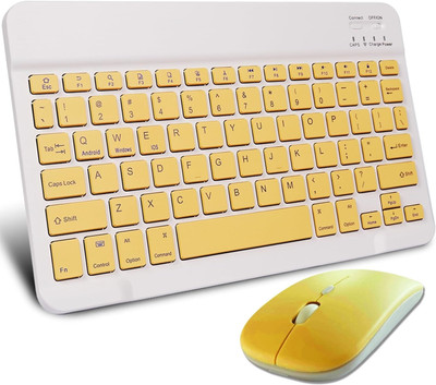 YESMALL keyborad with moues Bluetooth Laptop-size Multi-device Keyboard Compatible with iPad(Yellow)