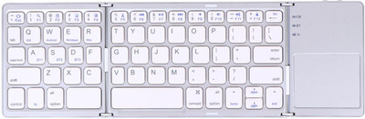 BITECHKART Keyboard with Touchpad & Rechargeable Battery Foldable Mini Wireless Bluetooth Handheld Multi-device Keyboard Compatible with Desktop, Laptop, Mac(Silver)
