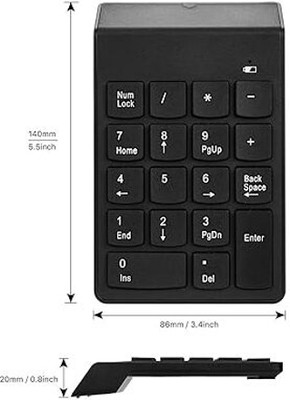 VOOCME Wireless Numeric Keypad, 2.4Ghz 18Keys USB Silent Number Pad, Portable Keyboard Bluetooth Laptop-size Multi-device Keyboard Compatible with Desktop, Laptop, Mac(Black)
