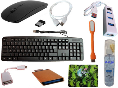 ANJO Combo 9 in 1 Pack Wired USB Standard Multi-device Keyboard Compatible with Desktop, Laptop, Mac Easy to Use,Plug and Play,Quick, Comfy Durable body(Black)