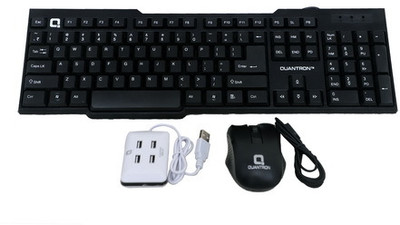 Quantron QKB-15 KEYBOARD + QUH -220 4 PORT USB HUB + QMU510 MOUSE WIRED COMBO PACK Wired USB Multi-device Keyboard(Black)