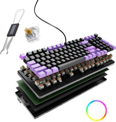 Kreo Hive Full Size Wired Gaming Mechanical Keyboard,Outemu Switches & RGB Backlight Wired USB Standard Gaming Keyboard Compatible with Desktop, Laptop, Mac , with gaming mode ,Hive Full Size Wired Gaming Mechanical Keyboard,Outemu Switches & RGB Backlight Wired USB Gaming Keyboard(Black Purple)