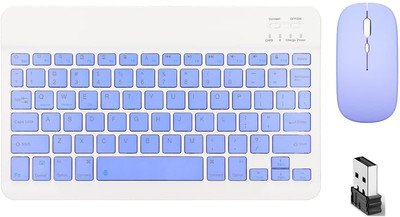 FKU Wireless Keyboard & Mouse For Android Windows PC Wireless Standard Tablet Keyboard Compatible with Desktop, Laptop, Mac Rechargeble Wireless Keyboard & Mouse For Android Windows PC Tablet(Purple)