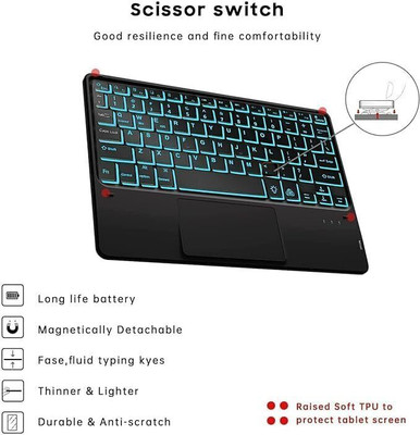Proelite iPad Pro 11 M4 with Pencil Holder 7-Colors Backlit Magnetic Detachable TouchPad Bluetooth Standard Tablet Keyboard Compatible with Desktop, Laptop, Mac(Dark Green)