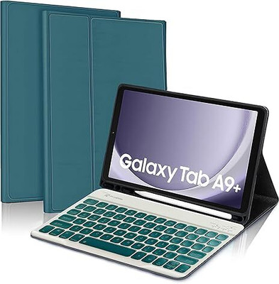 Proelite Keyboard case cover for Galaxy Tab A9 Plus 11 inch with S Pen Holder Bluetooth Standard Tablet Keyboard Compatible with Tablet(Dark Green)