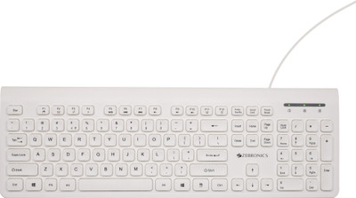 ZEBRONICS K51 (ZEB KKB2) Wired USB Standard Multi-device Keyboard Compatible with Desktop, Laptop, Mac 105 Keys, Rupee Key, 12 Multimedia Keys, Slim Design, Plug & Play(White)