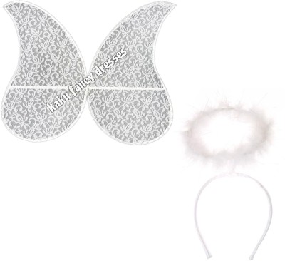 KAKU FANCY DRESSES White Angel Wings with Halo Headband Set for Girls' Theme Parties - Freesize Kids Costume Wear