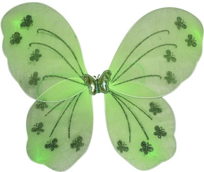 KAKU FANCY DRESSES Green Butterfly Wings With Hairband & Wand For Girl's Birthday - Freesize, 1pc Kids Costume Wear