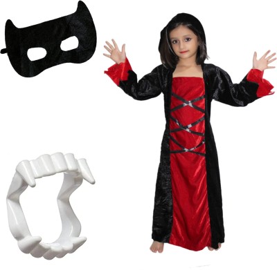KAKU FANCY DRESSES Halloween Cosplay Witch Costume Gown,Teeth,Mask Set for 3-4 Yrs Kids Costume Wear