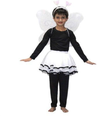 KAKU FANCY DRESSES Tu Tu Skirt for Girls, Western Dance Dress (Skirt with Wings)- White, 7-8 Years Kids Costume Wear