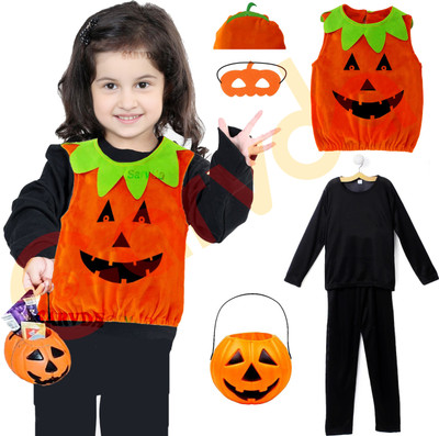 sarvda Pumpkin Costume For Kids | Pumpkin Dress with Mask & Basket Cute Halloween Dress Kids Costume Wear
