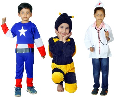 FRAIVIKO Normal Capatain America and Honey Bee and Girls Doctor Dress Kids Costume Wear