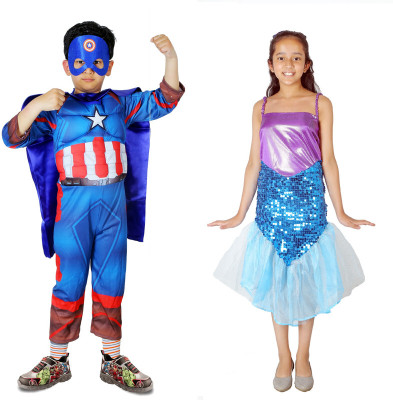 FRAIVIKO Captain Ameirca and Mermaid Kids Costume Wear