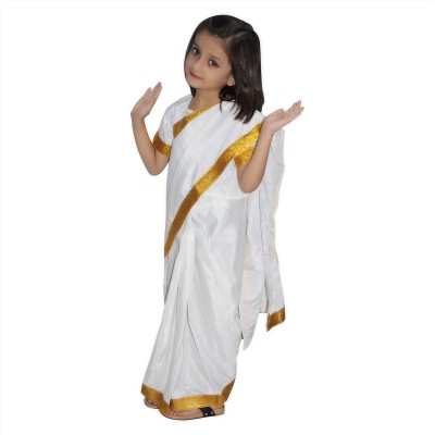 KAKU FANCY DRESSES Onam Sari For Girls, State Folk Dance Costume - White, 7-8 Years Kids Costume Wear