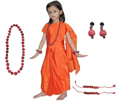 KAKU FANCY DRESSES Vanvasi Seeta Costume For Girls Orange Saree With Jewelry For Ramleela, 3-4 Yrs Kids Costume Wear