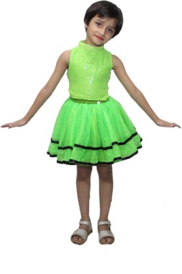 KAKU FANCY DRESSES Tu Tu Skirt for Girls, Western Dance Dress (Only Skirt)- Green, 7-8 Years Kids Costume Wear