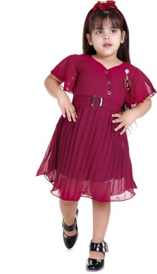 Buckdee Indi Girls Midi/Knee Length Casual Dress(Maroon, Fashion Sleeve)