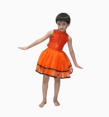 KAKU FANCY DRESSES Tu Tu Skirt for Girls, Western Dance Dress (Only Skirt)- Orange, 7-8 Years Kids Costume Wear