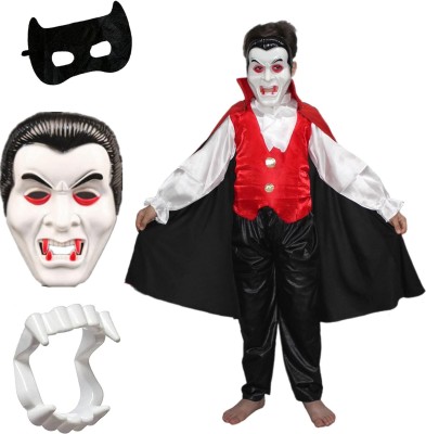 KAKU FANCY DRESSES Vampire Dress For Kids With Teeth, Mask for Halloween Costume Party - 7-8 years Kids Costume Wear