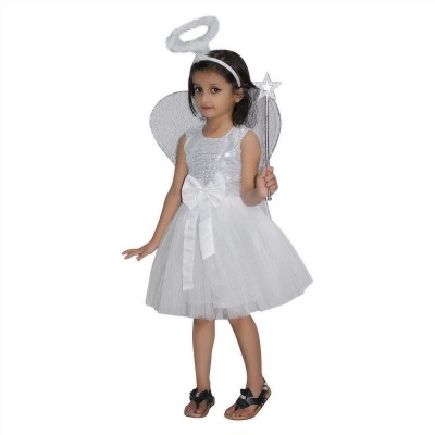 KAKU FANCY DRESSES Angel Costume Dress For Girls, Christmas Theme Paty - White, 7-8 Years Kids Costume Wear