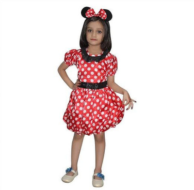 KAKU FANCY DRESSES Minnie Cartoon Costume For Girls, Theme Party Dress - Red & White, 7-8 Years Kids Costume Wear