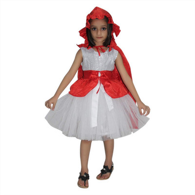 KAKU FANCY DRESSES Red Riding Hood Dress For Girls, Fairy Tale costume - Red & White, 7-8 Years Kids Costume Wear