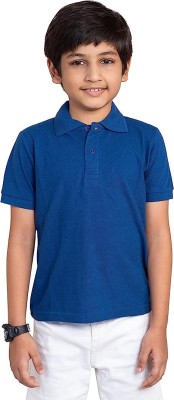 Nios Fashion Boys Solid Cotton Blend T Shirt(Blue, Pack of 1)