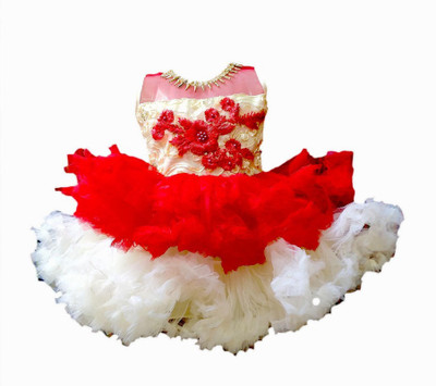ARUNA CREATIONn Baby Girls Midi/Knee Length Party Dress(Red, Sleeveless)