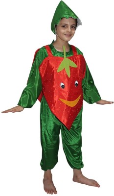 KAKU FANCY DRESSES Fruit Costume Strawberry Dress for Boys & Girls - Red & Green, 7-8 Years Kids Costume Wear