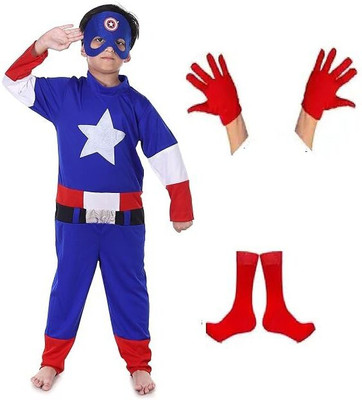 Macare Captain America Jumpsuits Top & Bottom with Socks & Gloves 2-4 Years Kids Costume Wear