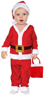 KAKU FANCY DRESSES Santa Clause Costume with Beard For Christmas Day for 2-3 Year Infant Kids Costume Wear