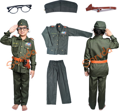 sarvda Sarvda Subhash Chandra Dress For Kids|Netaji Costume with all accessories -Green Kids Costume Wear