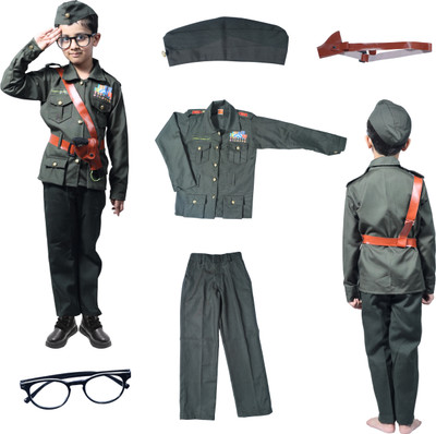 sarvda Sarvda Subhash Chandra Dress For Kids|Netaji Costume with all accessories -Green Kids Costume Wear