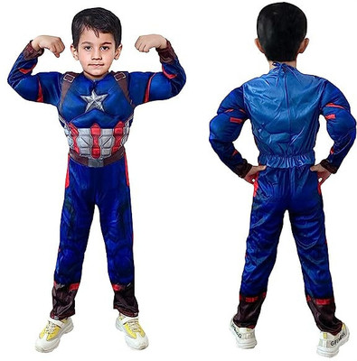 Aditya Creation World Captain America Full Muscle Dress Set With Mask Kids Costume Wear