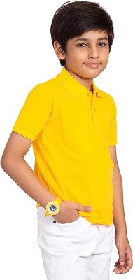 Nios Fashion Boys Solid Cotton Blend T Shirt(Yellow, Pack of 1)