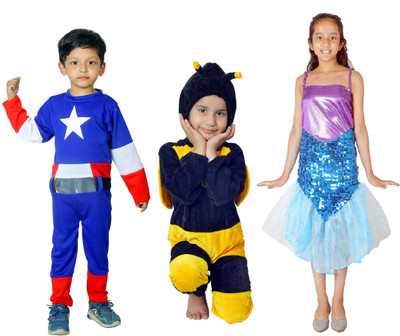 Macare Normal Capatain America + Honey Bee + Mermaid Kids Costume Wear
