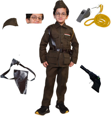 KAKU FANCY DRESSES Netaji Subhash Chandra Bose Costume for Boys, Freedom Fighter Dress - 5-6 Yrs Kids Costume Wear