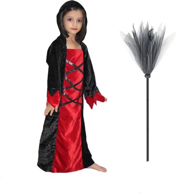 KAKU FANCY DRESSES Halloween Witch Costume With Broomstick Horror Dress For Boys&Girls 14-18 Years Kids Costume Wear
