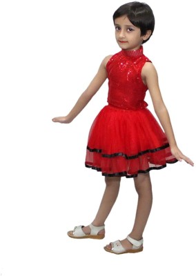 KAKU FANCY DRESSES Tu Tu Skirt for Girls, Western Dance Dress (Only Skirt)- Red, 5-6 Years Kids Costume Wear