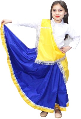 KAKU FANCY DRESSES Haryanvi Lehenga Choli Dress For Girls, Dance Costume -Yellow & Blue, 15-16 Year Kids Costume Wear