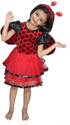 KAKU FANCY DRESSES Lady Bird Dress For Girls With Headgear, Insect Costume - Red & Black,8-9 Yrs Kids Costume Wear