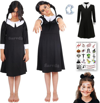 Aavashyak Halloween Dress For Kids | Wednesday Girl Costume Scary Fancy Dress For Girls Kids Costume Wear