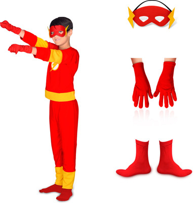 Aditya Creation World Flash Costume with Eye Mask, Socks & Gloves For Kids Halloween and Fancy Dress Kids Costume Wear